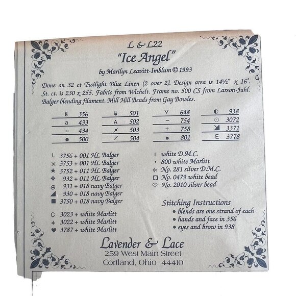 Vtg Cross Stitch Lavender Lace Ice Angel Pattern 22 Victorian Designs - Picture 5 of 5